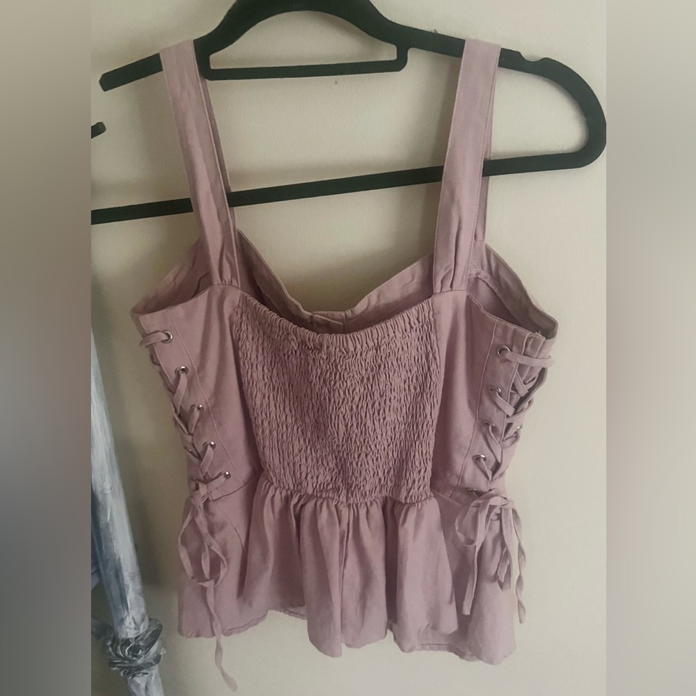 easel Mauve Pink Smocked Lace-Up Peplum Camisole